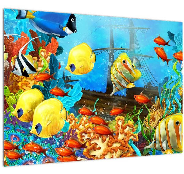 Tablou pe sticlă - Recif de corali colorat (70x50 cm)