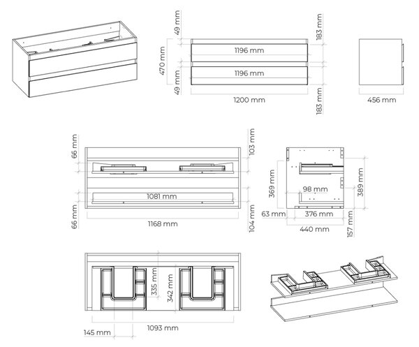 Oltens Vernal dulap 120x45.6x47 cm sub chiuveta pe perete gri 60019700
