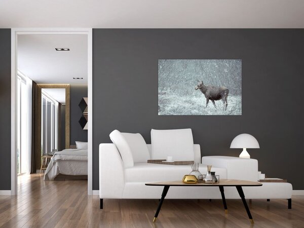Tablou - Elan într-o pădure înzăpezită (90x60 cm)