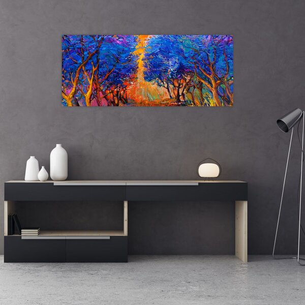 Tablou - Coroane de copac de toamnă, impresionism modern (120x50 cm)