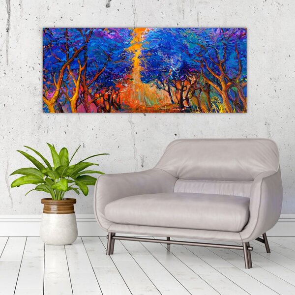 Tablou - Coroane de copac de toamnă, impresionism modern (120x50 cm)