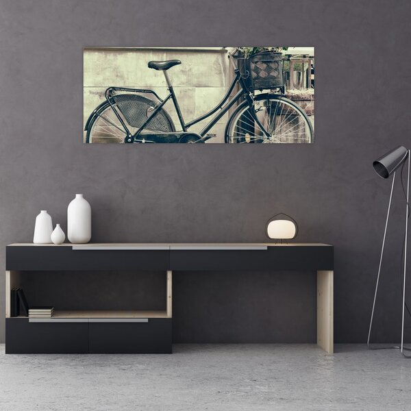 Tablou - Bicicleta de epocă cu flori (120x50 cm)