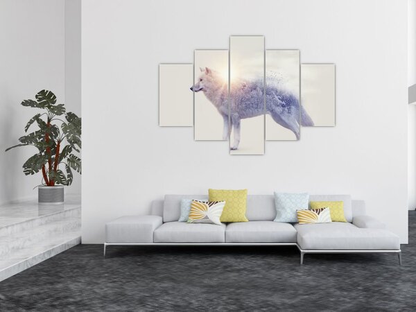 Tablou - Lupul arctic oglindit în peisaj sălbatic (150x105 cm)