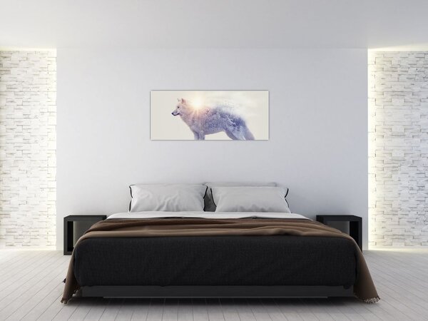Tablou - Lupul arctic oglindit în peisaj sălbatic (120x50 cm)