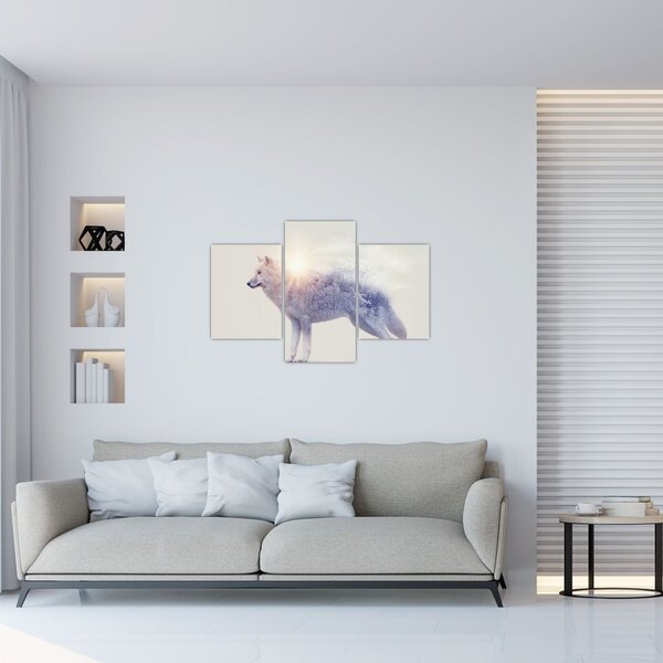 Tablou - Lupul arctic oglindit în peisaj sălbatic (90x60 cm)