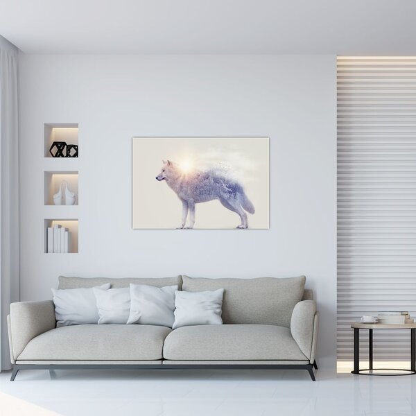 Tablou - Lupul arctic oglindit în peisaj sălbatic (90x60 cm)