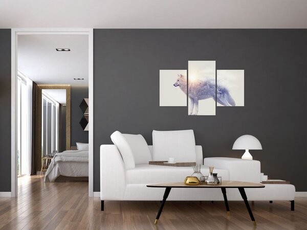 Tablou - Lupul arctic oglindit în peisaj sălbatic (90x60 cm)
