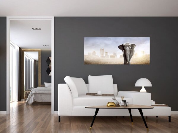 Tablou - Elefanți în oraș (120x50 cm)