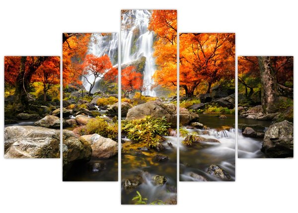 Tablou - Cascade în pădurea portocalie (150x105 cm)