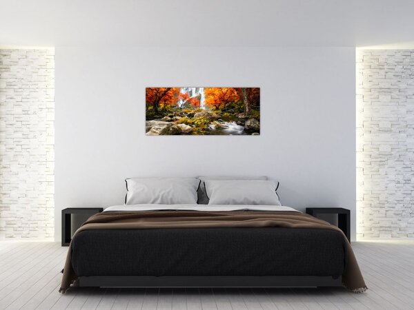 Tablou - Cascade în pădurea portocalie (120x50 cm)