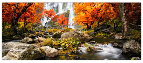 Tablou - Cascade în pădurea portocalie (120x50 cm)