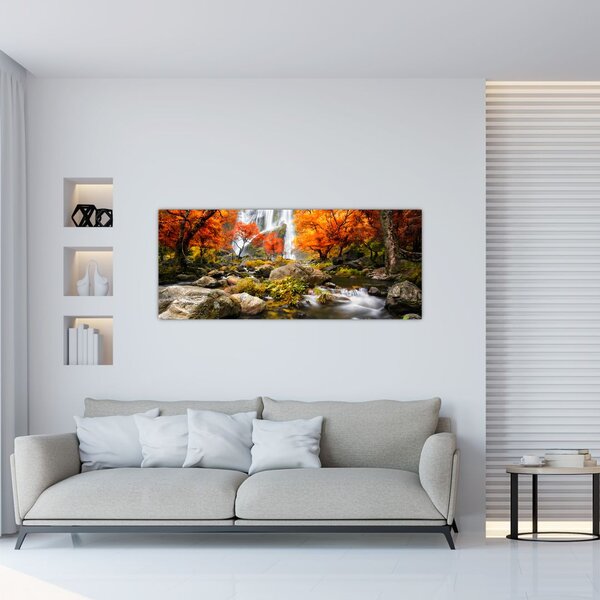 Tablou - Cascade în pădurea portocalie (120x50 cm)