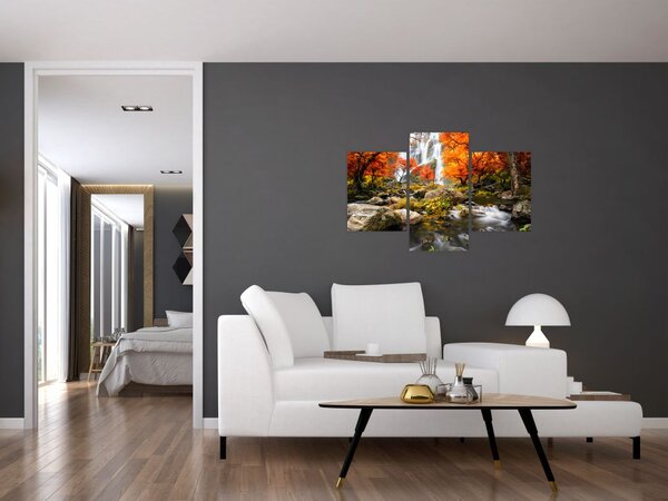 Tablou - Cascade în pădurea portocalie (90x60 cm)