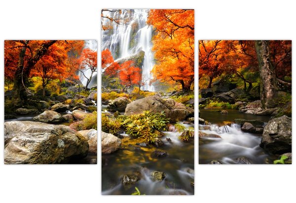 Tablou - Cascade în pădurea portocalie (90x60 cm)