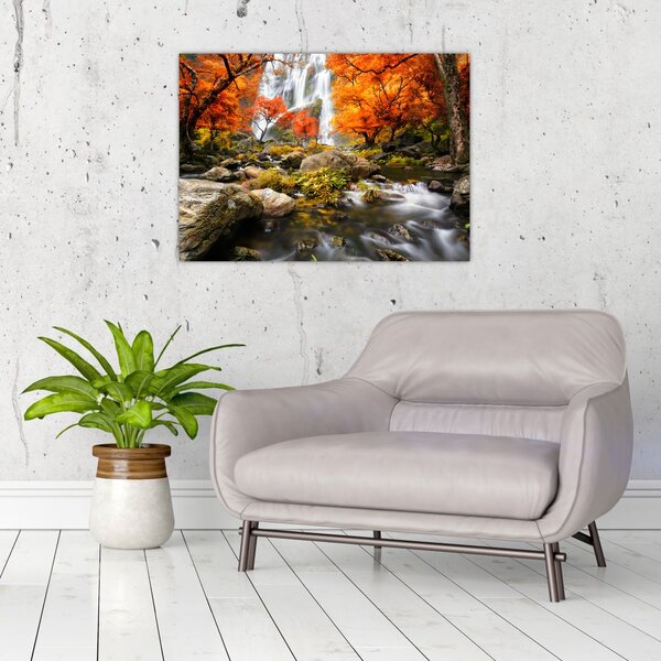 Tablou - Cascade în pădurea portocalie (70x50 cm)