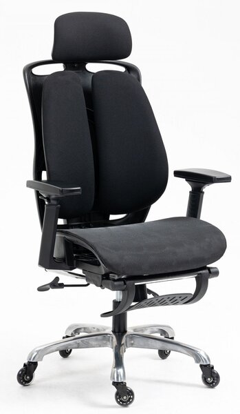 Scaun ergonomic, spatar dublu, pivotant, cotiere 3D reglabile, reglare pe inaltime, mecanism inclinare/blocare in 3 pozitii, suport picioare, roti silicon, sezut Mesh, Negru