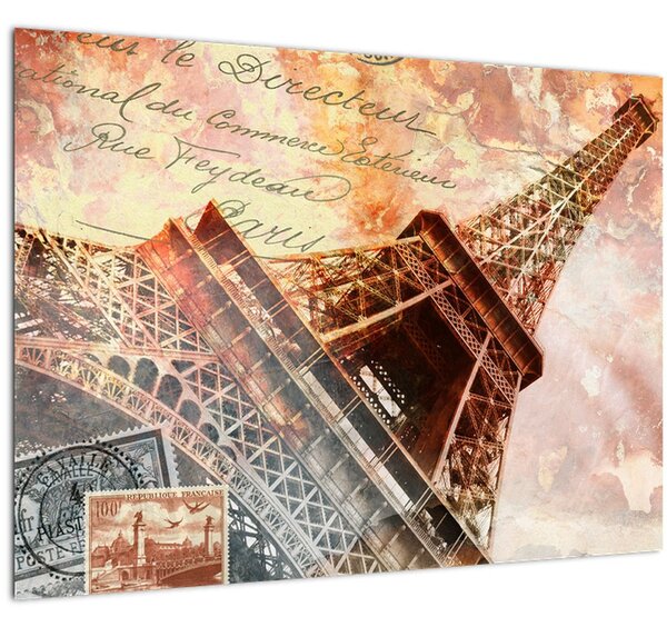 Tablou pe sticlă - Turnul Eiffel în stil vintage (70x50 cm)