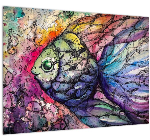 Tablou pe sticlă - Peștișorul colorat (70x50 cm)