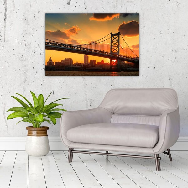 Tablou - Apus de soare peste Podul Ben Franklin, Philadelphia (90x60 cm)