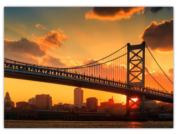 Tablou - Apus de soare peste Podul Ben Franklin, Philadelphia (70x50 cm)