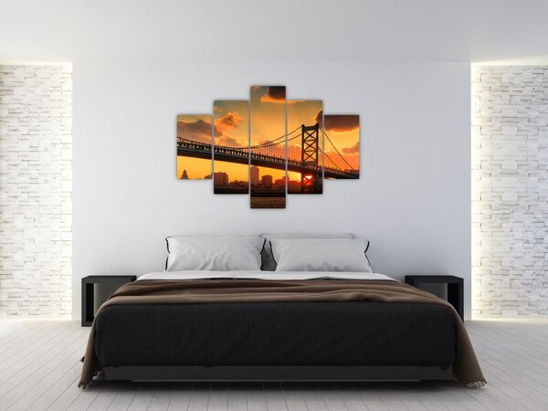 Tablou - Apus de soare peste Podul Ben Franklin, Philadelphia (150x105 cm)