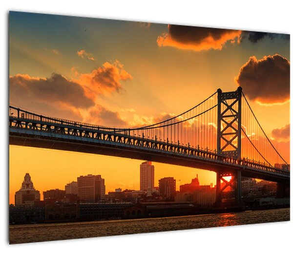 Tablou - Apus de soare peste Podul Ben Franklin, Philadelphia (90x60 cm)