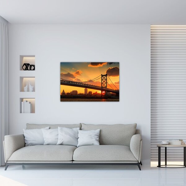 Tablou - Apus de soare peste Podul Ben Franklin, Philadelphia (90x60 cm)