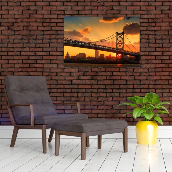 Tablou - Apus de soare peste Podul Ben Franklin, Philadelphia (90x60 cm)