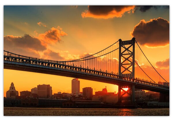 Tablou - Apus de soare peste Podul Ben Franklin, Philadelphia (90x60 cm)