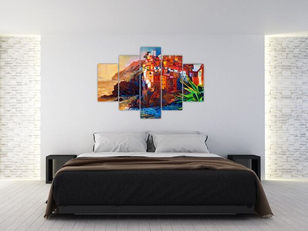 Tablou - Satul de coastă Cinque Terre, Riviera italiană, impresionismul modern (150x105 cm)
