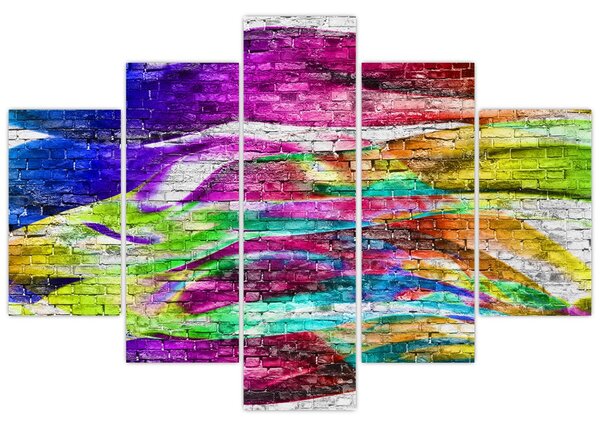 Tablou - Zid de cărămidă cu flăcări colorate (150x105 cm)