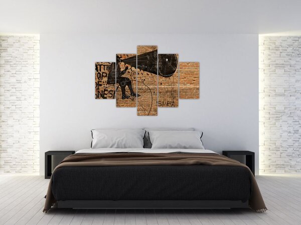 Tablou - Barbat cu biciclete stil Bansky (150x105 cm)
