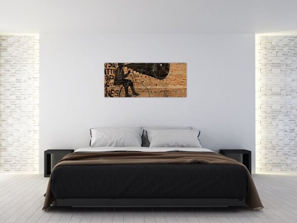 Tablou - Barbat cu biciclete stil Bansky (120x50 cm)