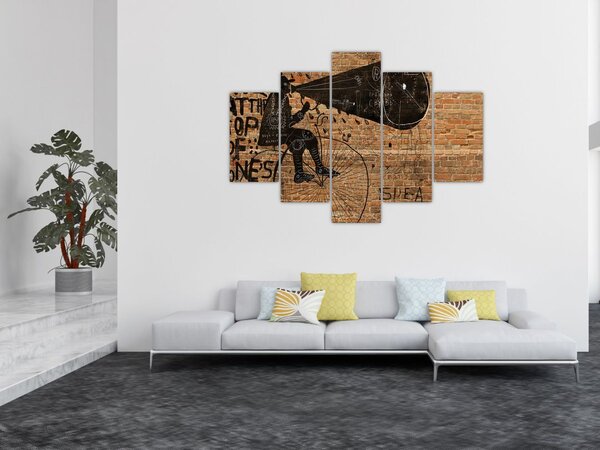Tablou - Barbat cu biciclete stil Bansky (150x105 cm)