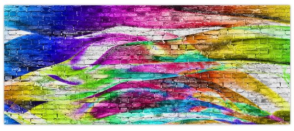 Tablou - Zid de cărămidă cu flăcări colorate (120x50 cm)