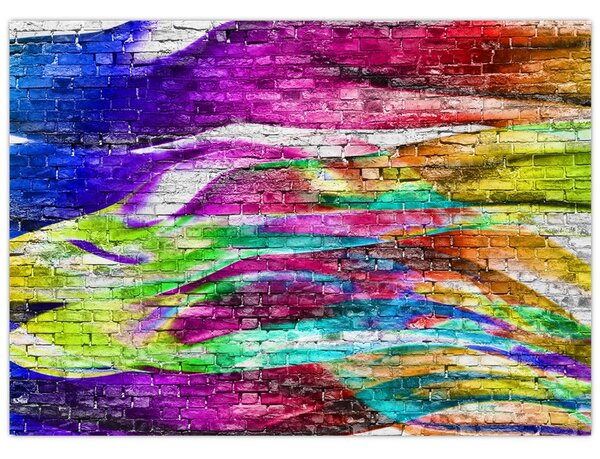 Tablou - Zid de cărămidă cu flăcări colorate (70x50 cm)