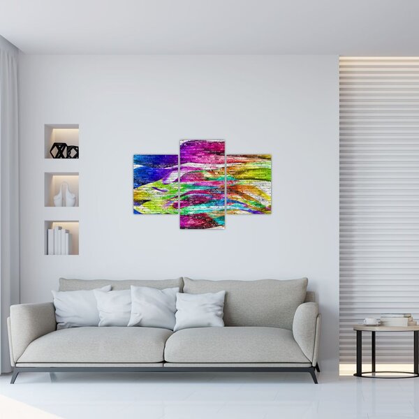 Tablou - Zid de cărămidă cu flăcări colorate (90x60 cm)