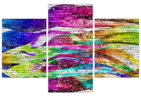 Tablou - Zid de cărămidă cu flăcări colorate (90x60 cm)