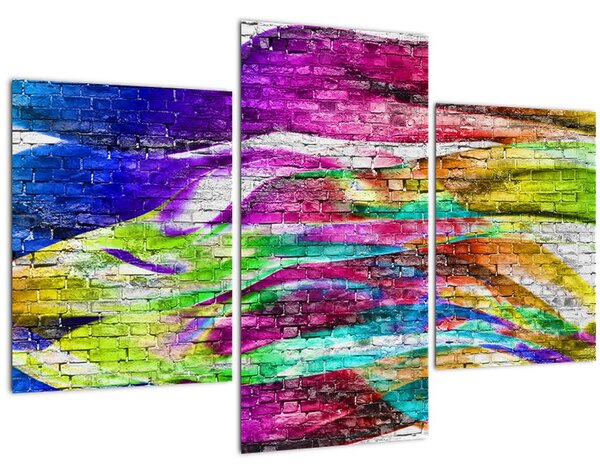 Tablou - Zid de cărămidă cu flăcări colorate (90x60 cm)