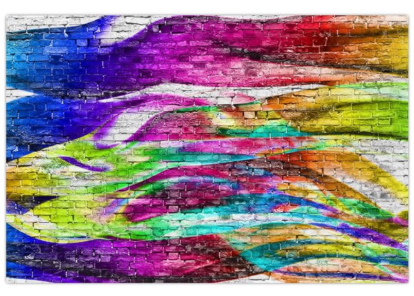 Tablou - Zid de cărămidă cu flăcări colorate (90x60 cm)