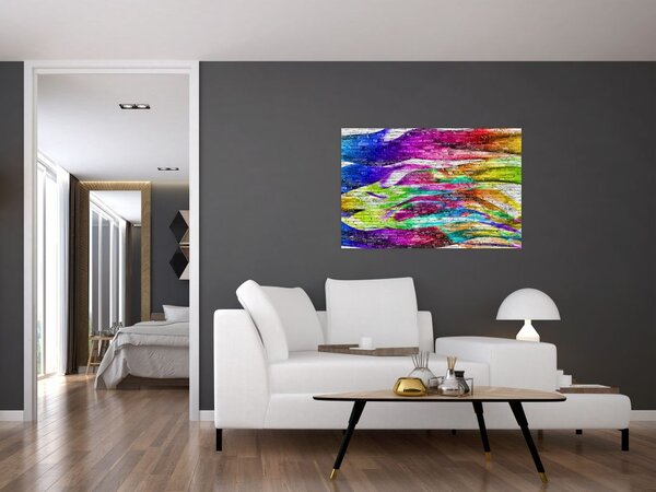 Tablou - Zid de cărămidă cu flăcări colorate (90x60 cm)
