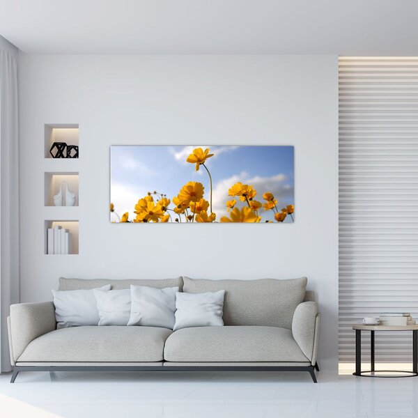 Tablou - Câmp cu flori galben deschis (120x50 cm)