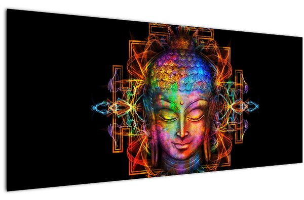 Tablou - Bustul lui Buddha în culori neon (120x50 cm)