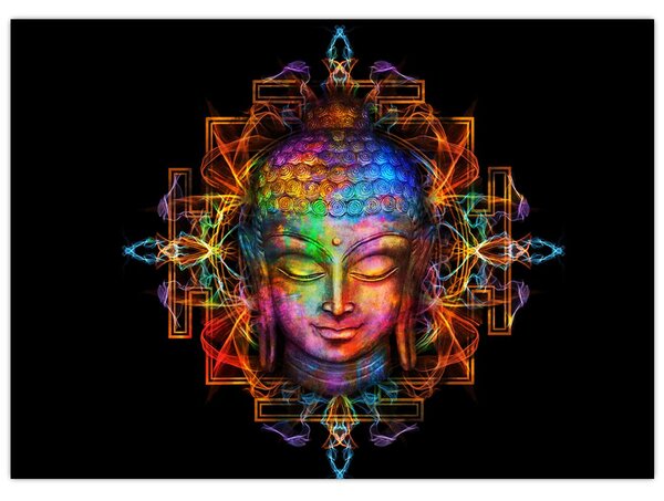 Tablou - Bustul lui Buddha în culori neon (70x50 cm)