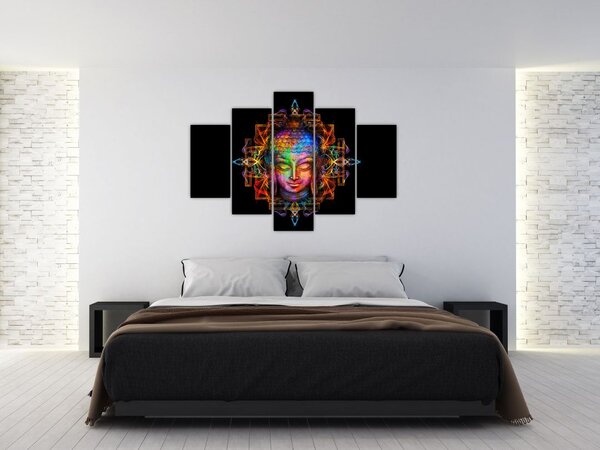 Tablou - Bustul lui Buddha în culori neon (150x105 cm)