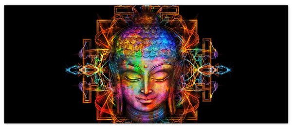 Tablou - Bustul lui Buddha în culori neon (120x50 cm)