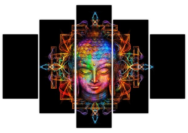 Tablou - Bustul lui Buddha în culori neon (150x105 cm)
