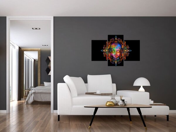 Tablou - Bustul lui Buddha în culori neon (90x60 cm)