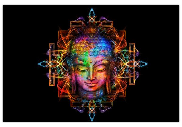 Tablou - Bustul lui Buddha în culori neon (90x60 cm)