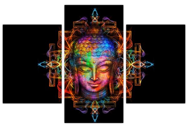 Tablou - Bustul lui Buddha în culori neon (90x60 cm)